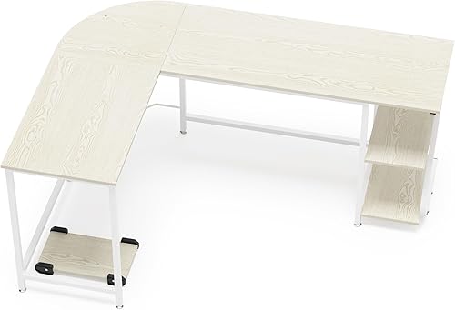 Miniatura 9 de Weehom Escritorio reversible en forma de L con estantes, escritorio de esquina grande para computadora, escritorio de juegos para oficina en casa,