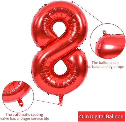 Miniatura 2 de TONIFUL Globos rojos de números grandes de 40 pulgadas del 0 al 9, número 8 digital 8 de papel de aluminio de helio, globos de número grande para