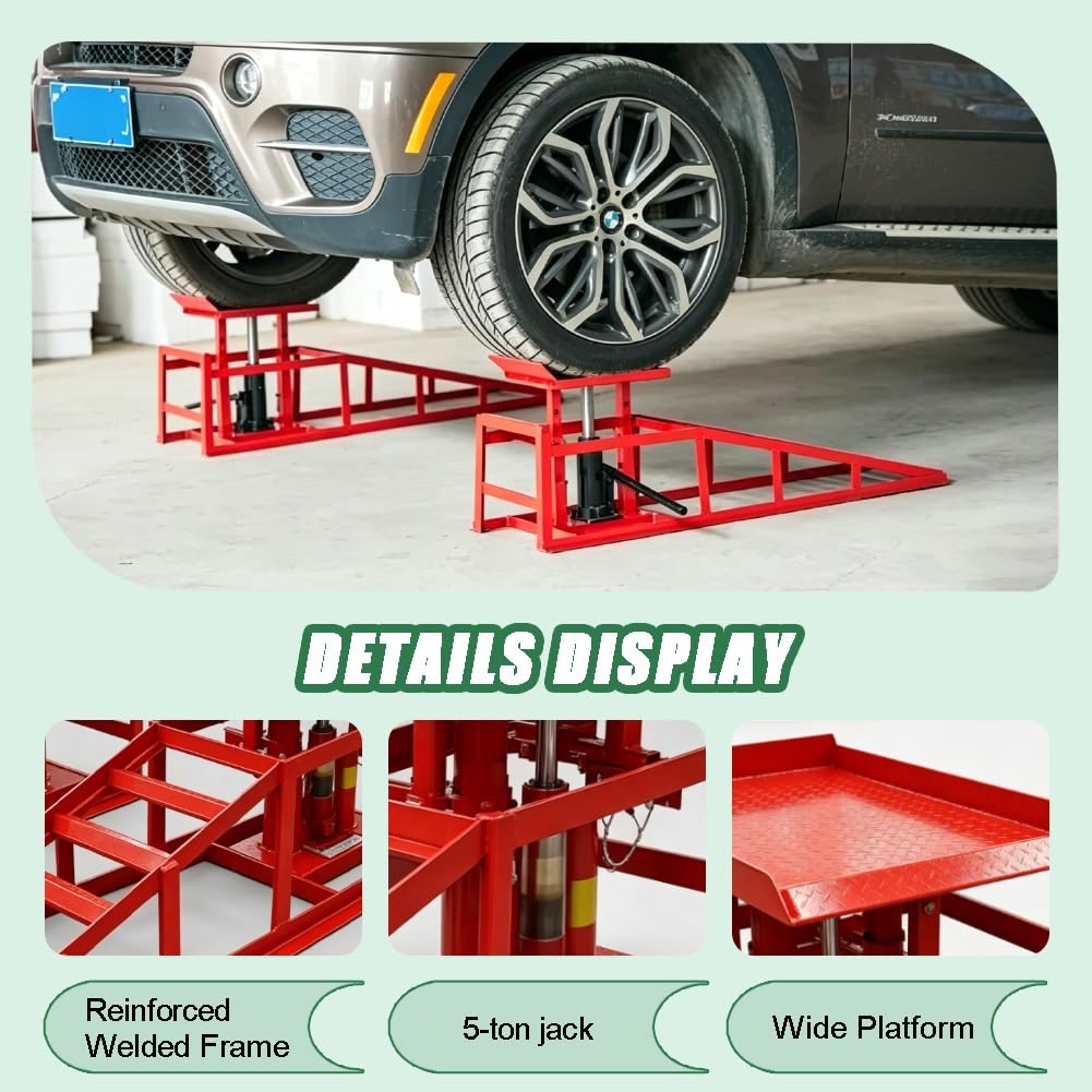 Lot De 2 Rampes De Levage Hydrauliques Réglables pour Voiture, Capacité De 5 Tonnes (11 000 LB), en Acier Robuste pour Vidange Et Inspection De Véhicule en Garage