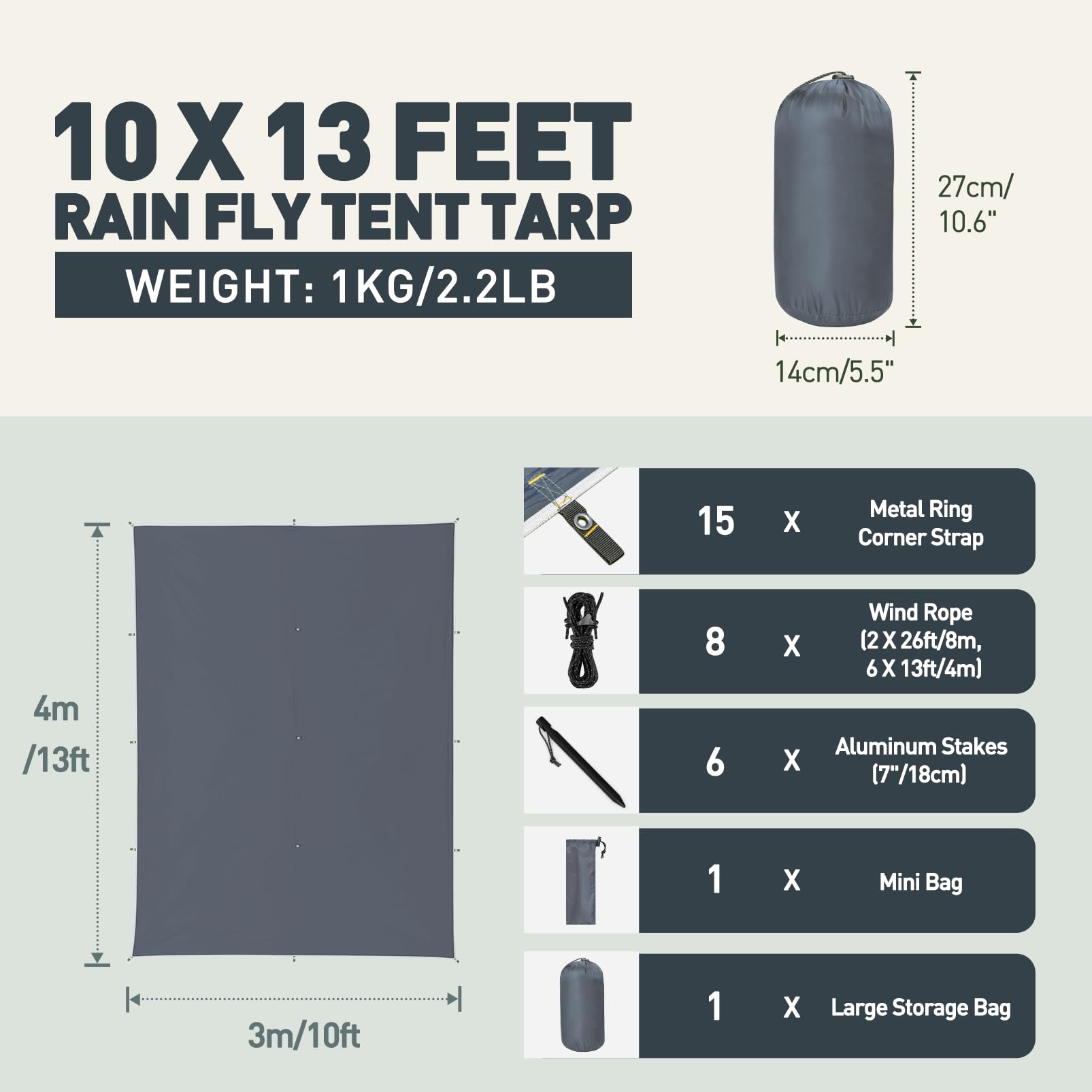 Bâche Anti-Pluie Imperméable Anti-UV 3x3M 3x5M Camping Toile de Tente