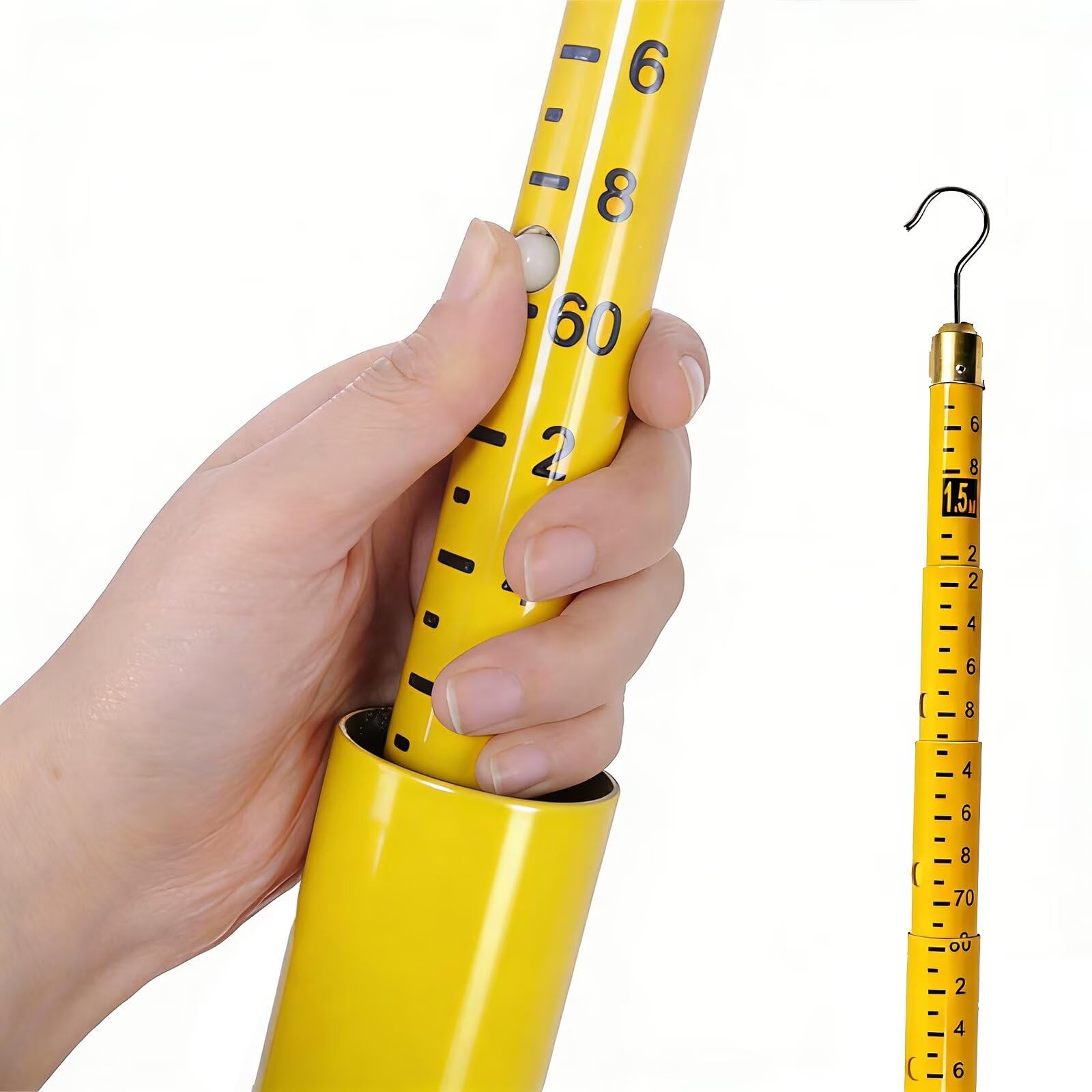 Genérico Vara de medición telescópica Industrial - Medidor de Altura Aislado para Servicios eléctricos, diseño de Gancho Plegable, Paquete de 3, Amarillo, 10 m/35,8 pies, Operaciones de