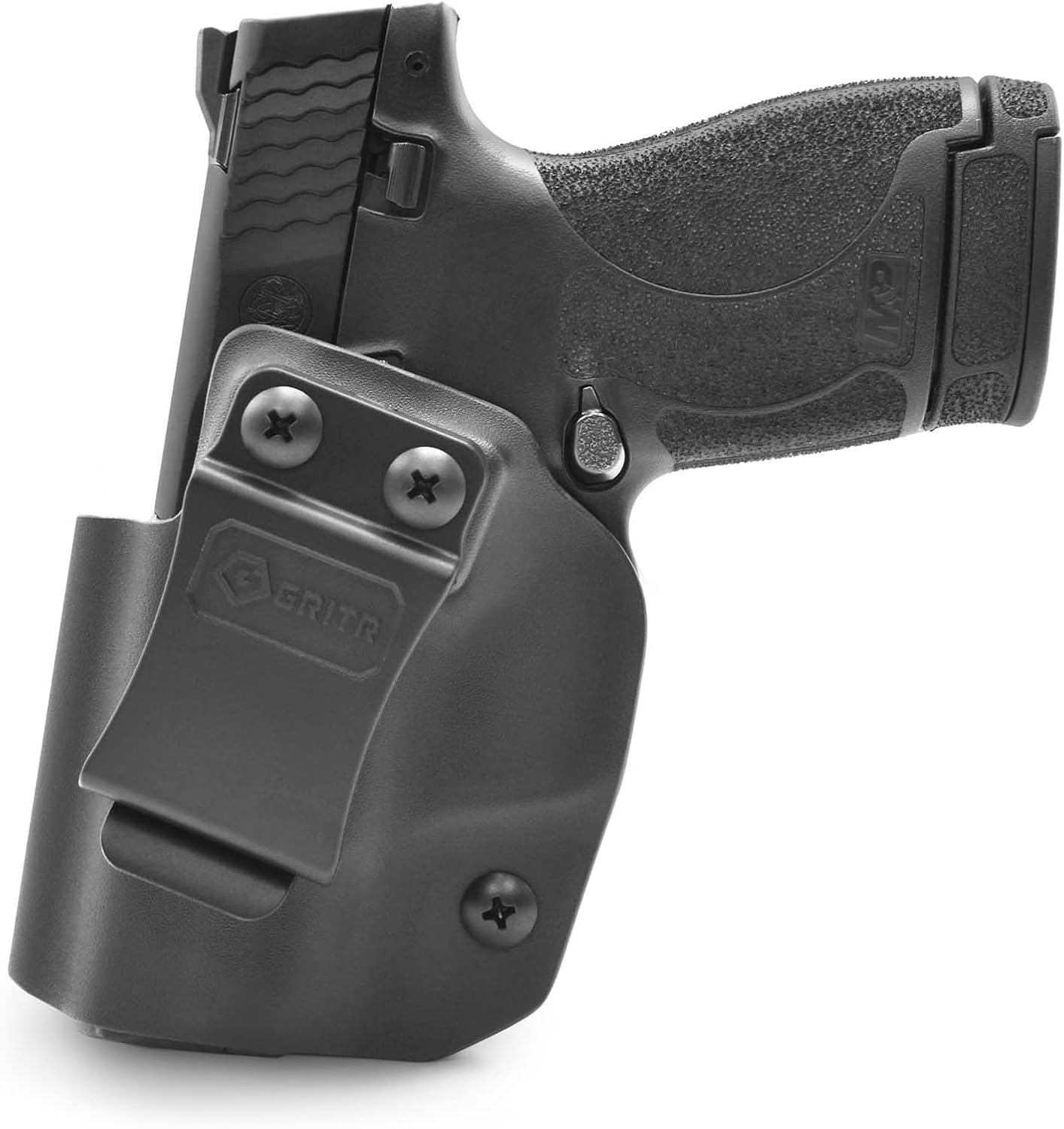 GRITR IWB Kydex Right/Left Hand Gun Holster Compatible with Smith & Wesson M&P Shield/M&P Shield Plus with 1.5" Belt Clip, Open Bottom, Optic Cut, Adjustable Retention