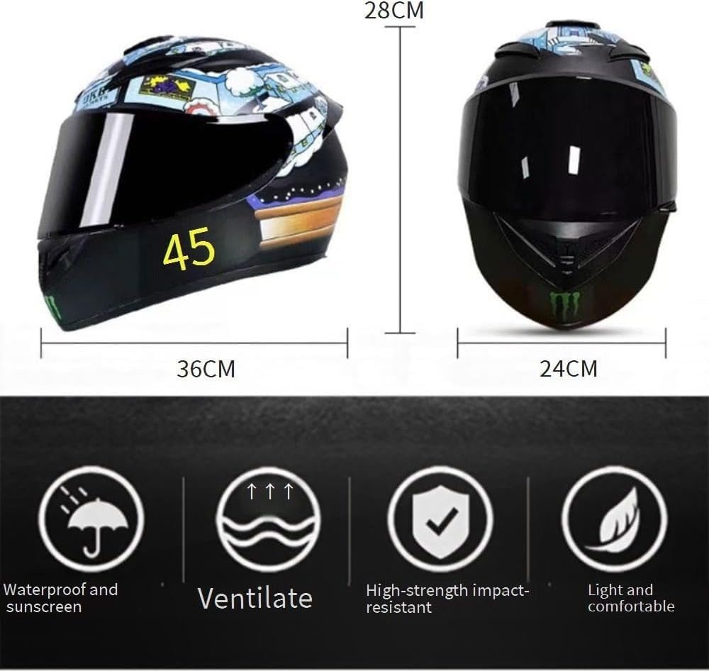 Casco Integral de Motocicleta con Visera Solar Negra para Adultos, Casco de Moto de Carreras de Calle con Guantes y máscara, homologado por Dot/ECE. D,XL=61-62cm