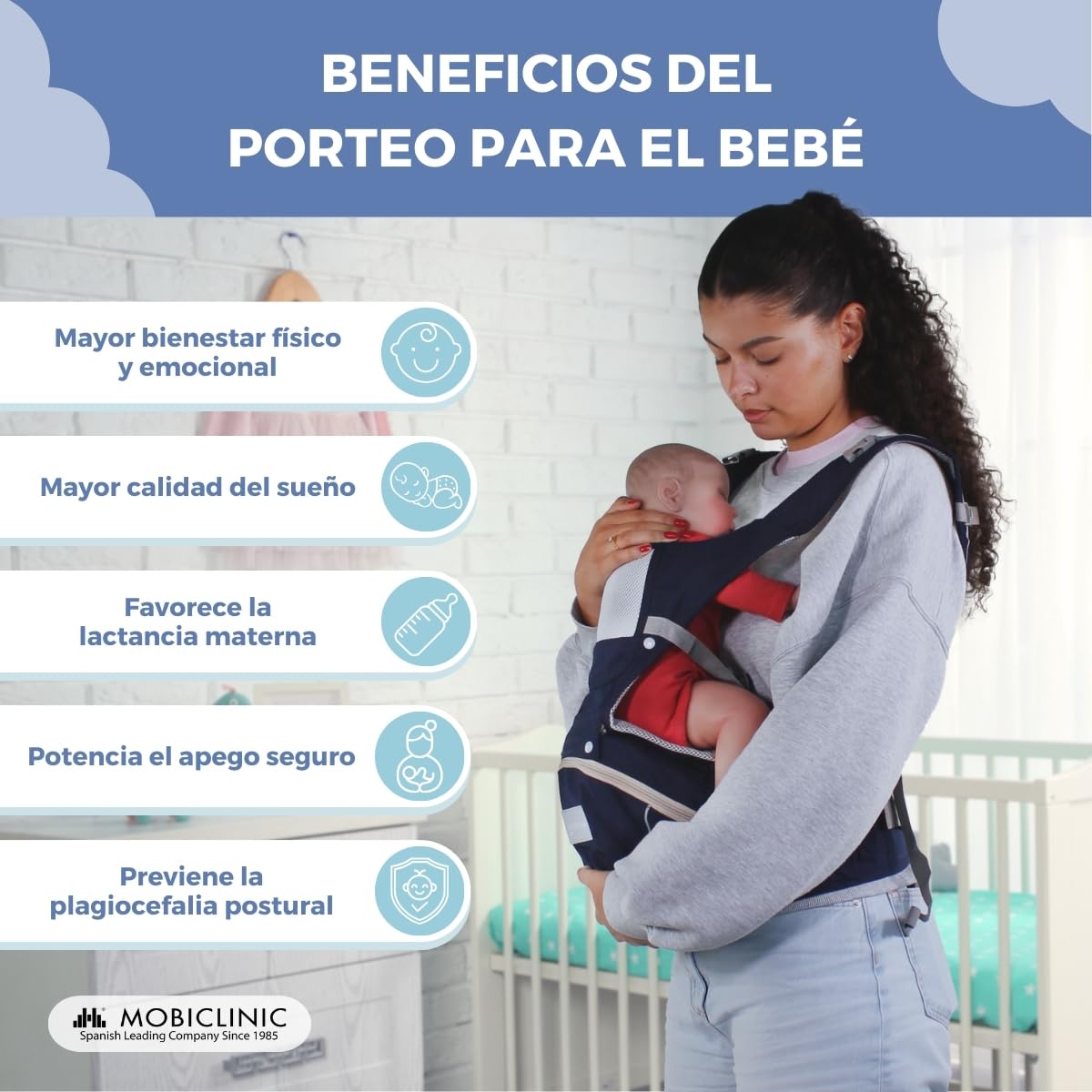 Mobiclinic® kids, Mochila portabebés, 6 en 1, Moley, Multiposición, Plegable, Bolsillo con cremallera, Reposa biberón, Algodón premium suave, 0-36 meses, Para recién nacidos y niños (azul marino) — view 8