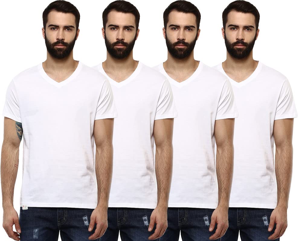 Men's Solid Regular Fit Half Sleeve V-Neck T-Shirt (Combo Pack of 4 Comfy T-Shirts)