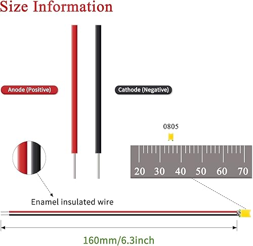 Miniatura 3 de DiCUNO 100 diodos emisores de luz SMD 0805 pre-cableados, micro LED pre-soldados para bricolaje, proyectos científicos, longitud del cable 6.3 in