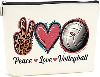 Peace Love Volleyball Makeup Bag Volleyball Cosmetic Bag Volleyball Gifts Volleyball Stuff Accessories for Sport Volleyball Lovers Women Female Coach Teacher Mom Appreciation Birthday Chirstmas