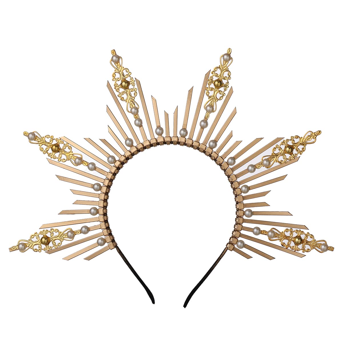 BPURB Gothic Goddess Gold Halo Crown Spike Zip Tie Mary Headband Halloween Headpiece for Women (Gold-1), Style A-gold-1