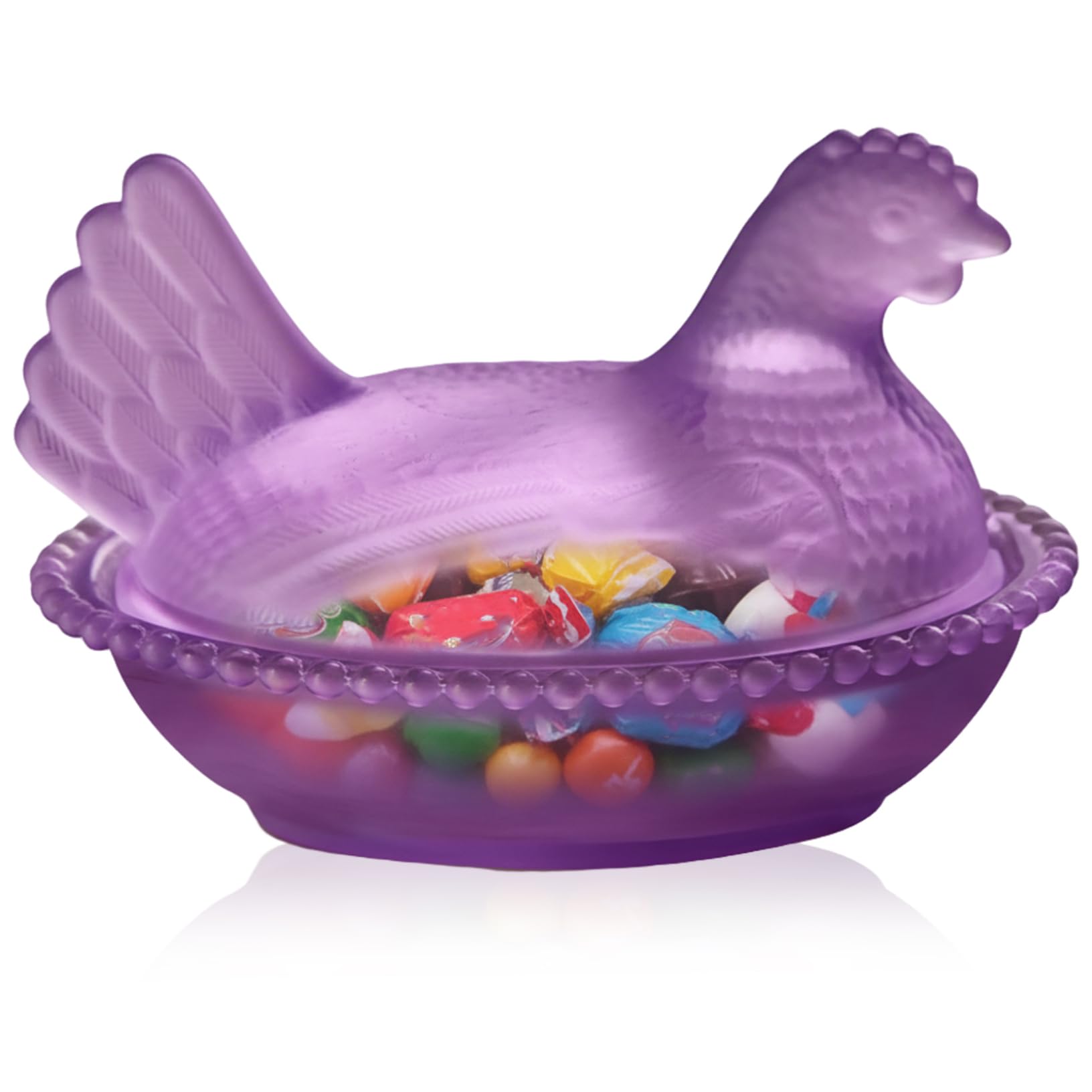 Uanqfegy Hen on Nest Glass Dish - Elegant Purple Crystal Chicken Shaped Glass Candy Dish, for Candy Snacks Tabletop Decor