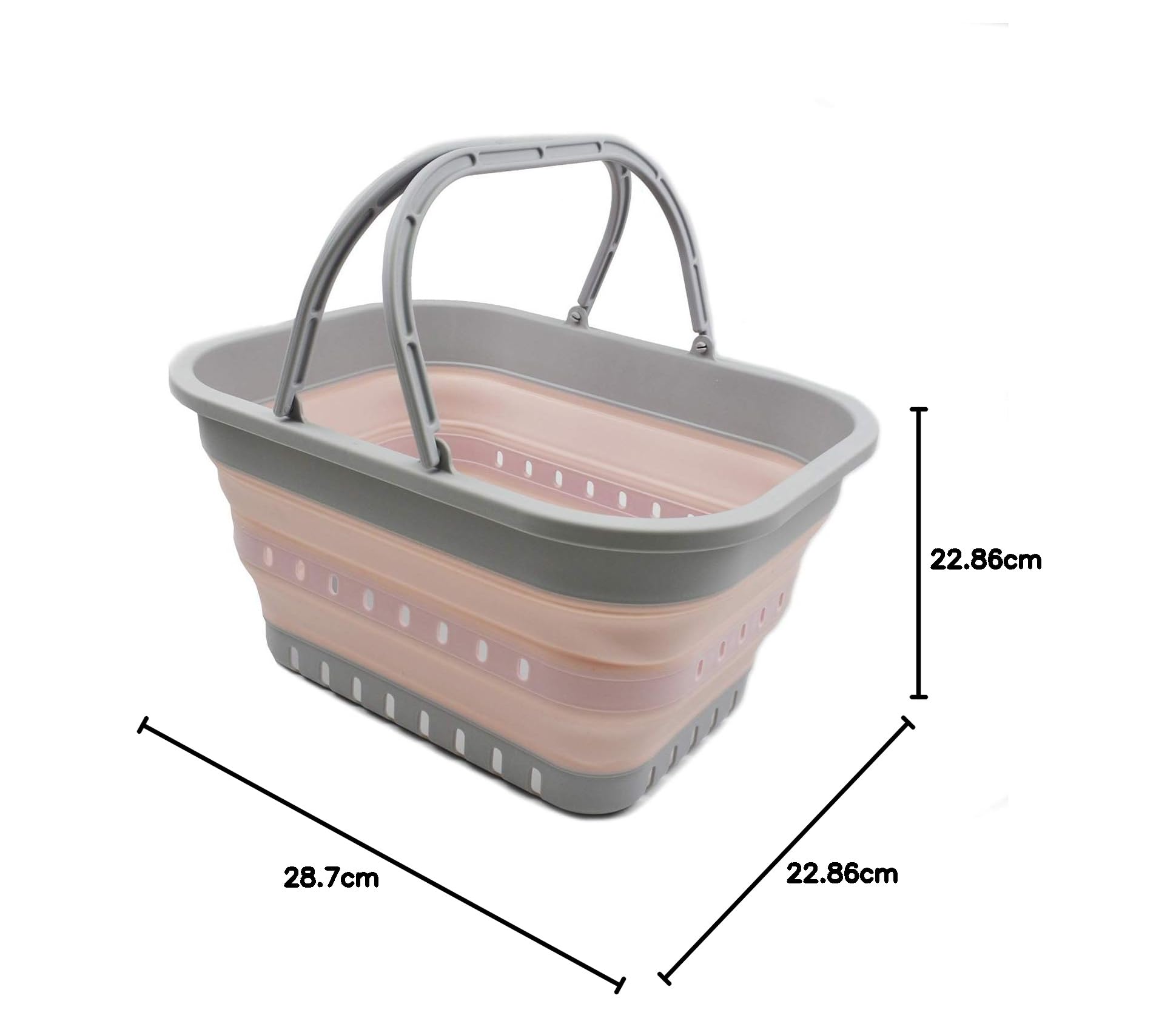 SAMMART Tina plegable de 19 litros con asa, cesta de picnic portátil al aire libre, bolsa de compras plegable, contenedor de almacenamiento que ahorra espacio (1, gris/rosa)