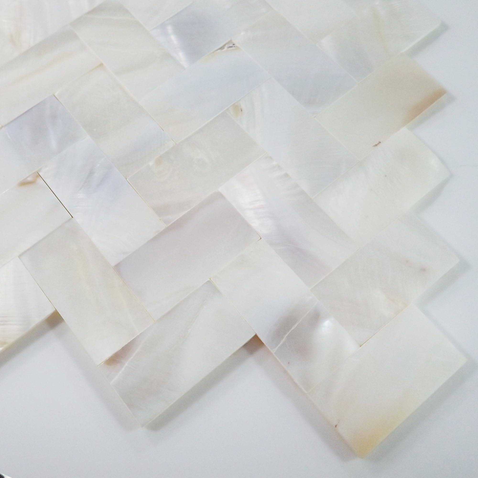 Incudo White Mother of Pearl Herringbone Gapless Mosaic Tile - 280x300mm, Mesh Backing - Image 2