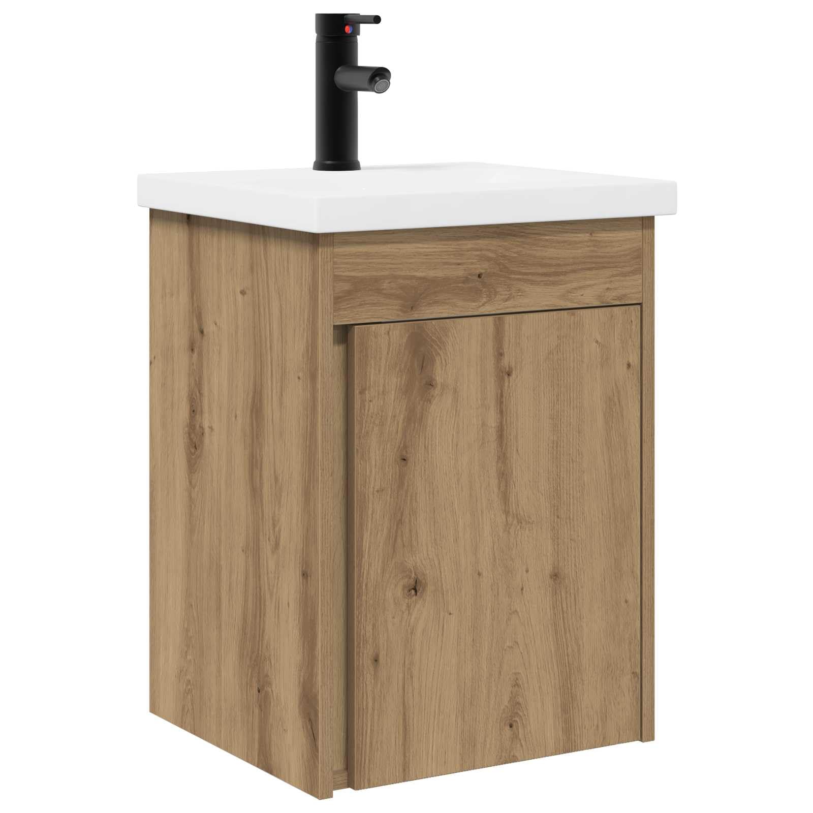 Mobile Bagno Sospeso con Lavabo e Rubinetto 42x40x74,5cm Rovere