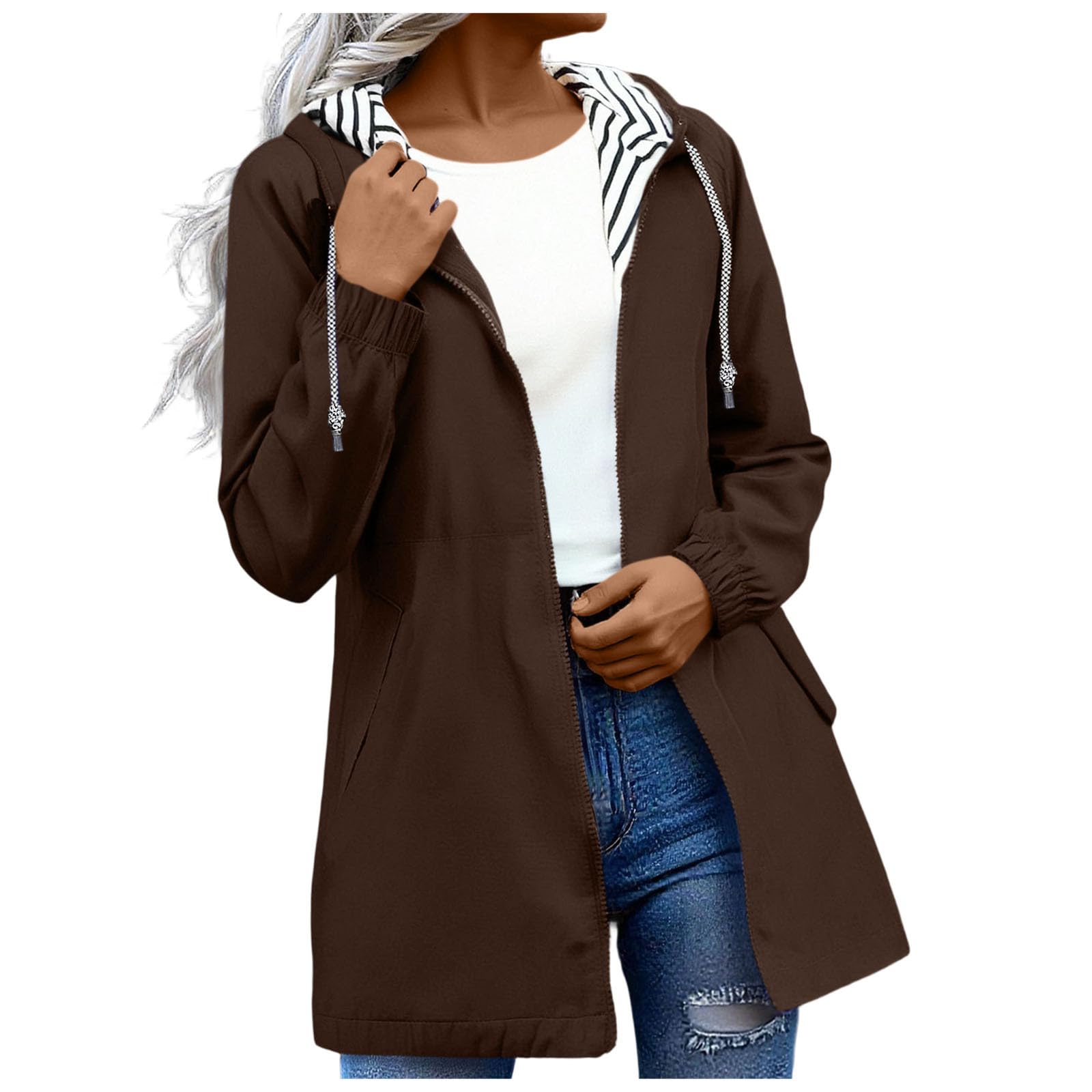 Generisch Regenjacke Damen Wasserdicht Kapuzenjacke Übergangsjacke Leichte Jacke Sport Outdoorjacke Trekking Windbreaker Frauen Fahrrad Windjacke Atmungsaktiv Funktionsjacke mit Kapuze Und Taschen