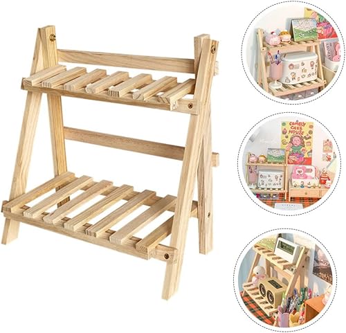 Miniatura 8 de Estante de almacenamiento de maquillaje de doble capa organizador de cosméticos de madera titular de la decoración del hogar