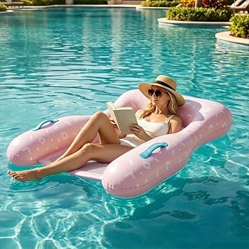 Inflatable Pool Floating Chair for Adults, 2026 New Blow Up Inflatable Pool Lounge Chair, Heavy Duty Beach Accessories for Party Summer Vacation and Lake Fun Pink