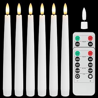SEHNSY Real Wax Flameless Taper Candles with 2 Remote Timers,Battery Operated LED Candles Set with 3D Flickering Flame,9.6" Realistic Dripless Candlesticks for Wedding Home Decor,6 Pack White