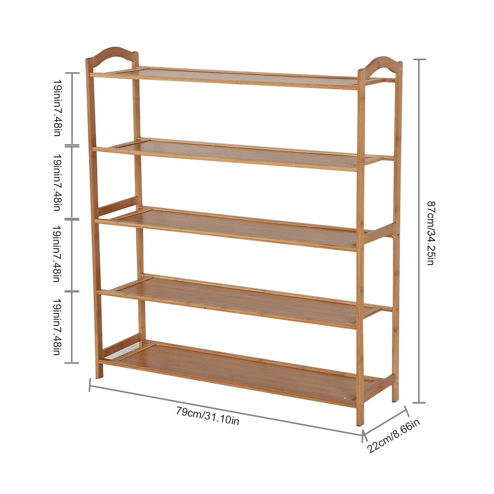 YORKING 5 Tier Bamboo Shoe Rack Organiser Wooden Storage Stand Shelf