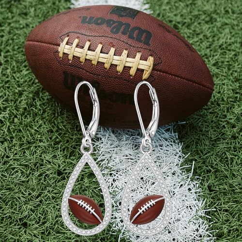 Football Earrings for Women 925 Sterling Silver Dangle Drop Football Earrings for Women Small Rugby Ball Earrings Gifts for Football Lovers4