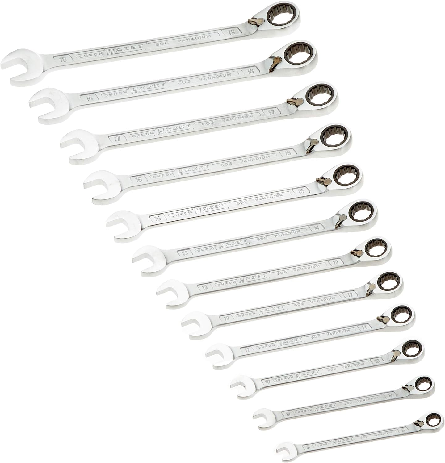 HAZET Jeu de clés mixtes à cliquet 606N/12 I 12 pièces, dans coffret plastique avec système Safety Insert, ouverture de clé : 8-19 I jeu complet pour commande manuelle'.