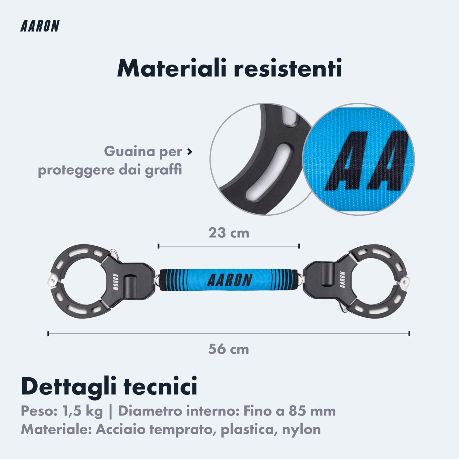 AARON Lucchetto con manette per scooter elettrico – design ad alta sicurezza – Lucchetto flessibile per bicicletta con catena in acciaio – Robusto e antigraffio (blue)