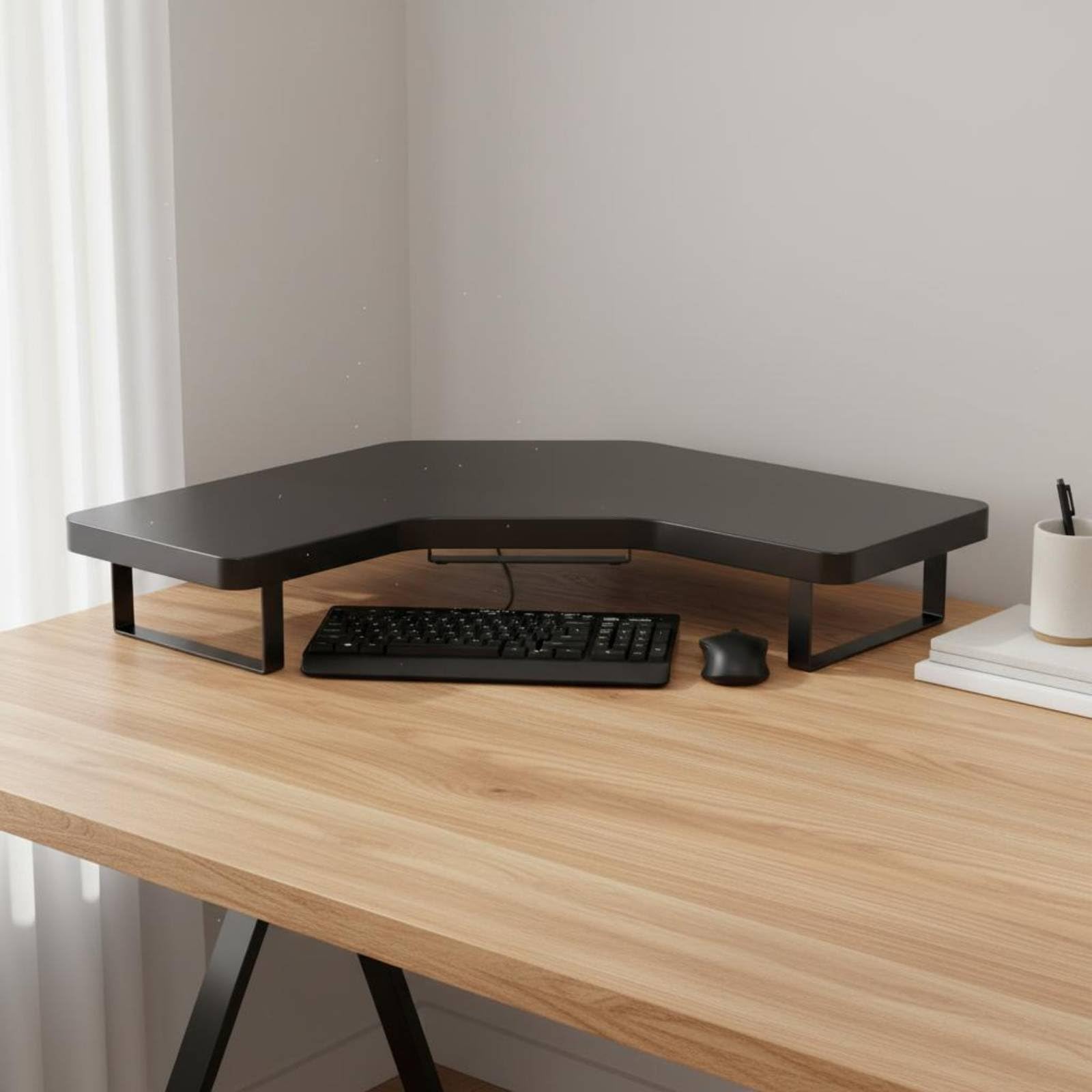 Supporto per Computer Desktop Rialzato con Ripiano Rialzato da Scrivania Design Minimale Spazio Sottostante per Tastiera Scaffale per Adatto a , Noce , M