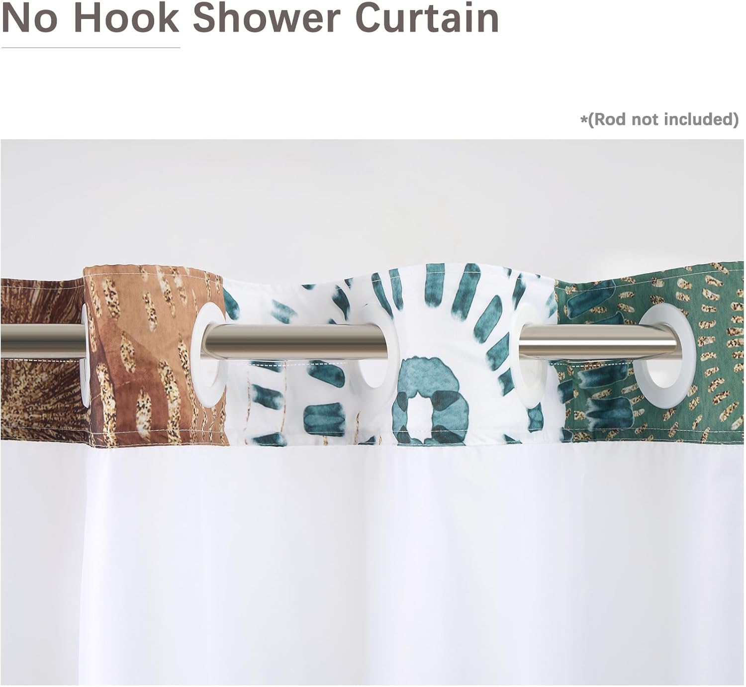 Green Boho Circle No Hook Shower Curtain,Double-Layered Shower Curtain with Snap-in Liner and Weights,Green Brown Circular Bohemian Fabric Bath Curtain with See Through Mesh, 71x74in