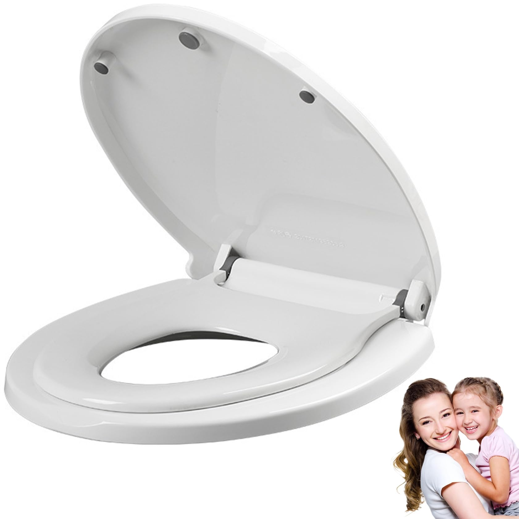Familien-Toilettensitz, 2-in-1-Toilettensitz mit abnehmbarem integriertem Kinder-V-förmigem Sitz, Absenkautomatik für Kleinkinder und Erwachsene, Kinder
