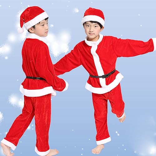 Miniatura 2 de ITODA Disfraz de Navidad de Papá Noel para niños, 3 piezas de terciopelo para fiesta, cosplay, chaqueta de Navidad + pantalones + accesorios para