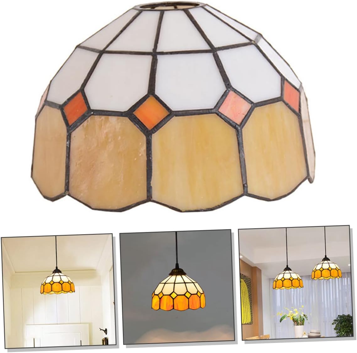 POPETPOP Retro Style Glass Lamp Shade Ceiling and Wall Light Cover Yellow Stained Glass Lampshade for Bedroom Lighting