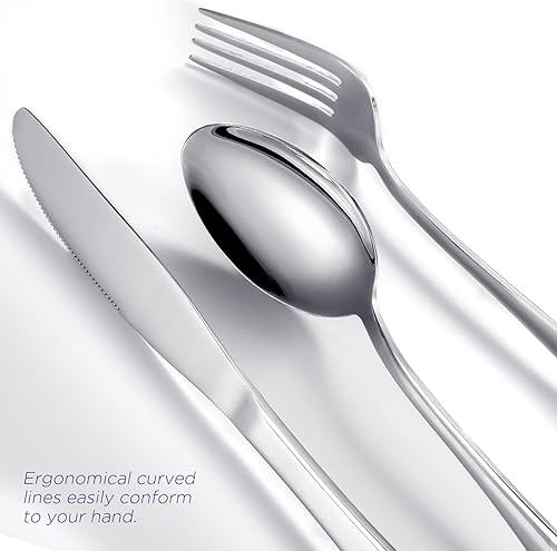 Miniatura 3 de Juego de cubiertos de 60 piezas para 12, cubiertos de acero inoxidable, juego de cuchillos, cucharas y tenedores, pulido con espejo, apto para