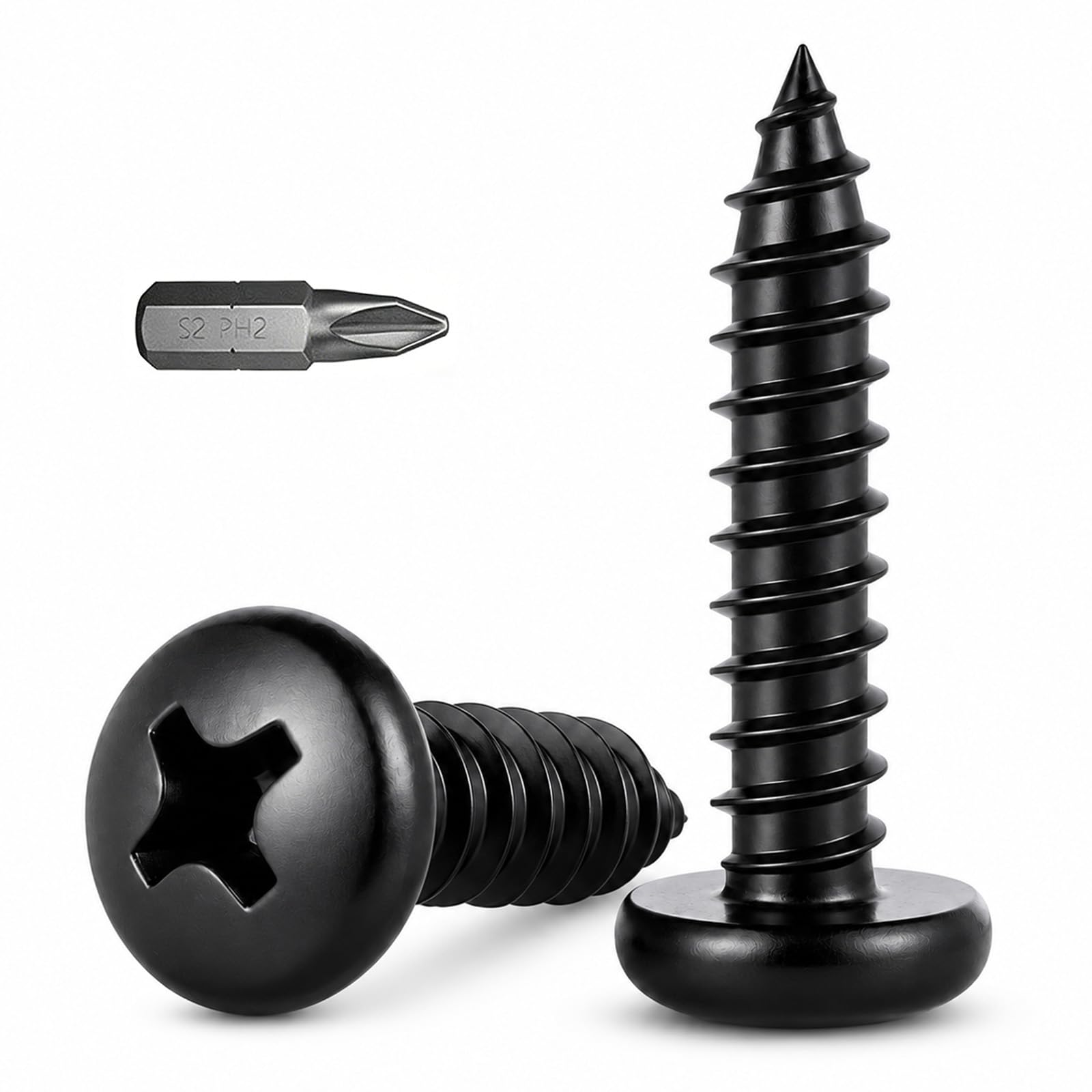 Wavana 100Pcs M4 x 25mm Black Self Tapping Screws, Pan Head Wood Screws