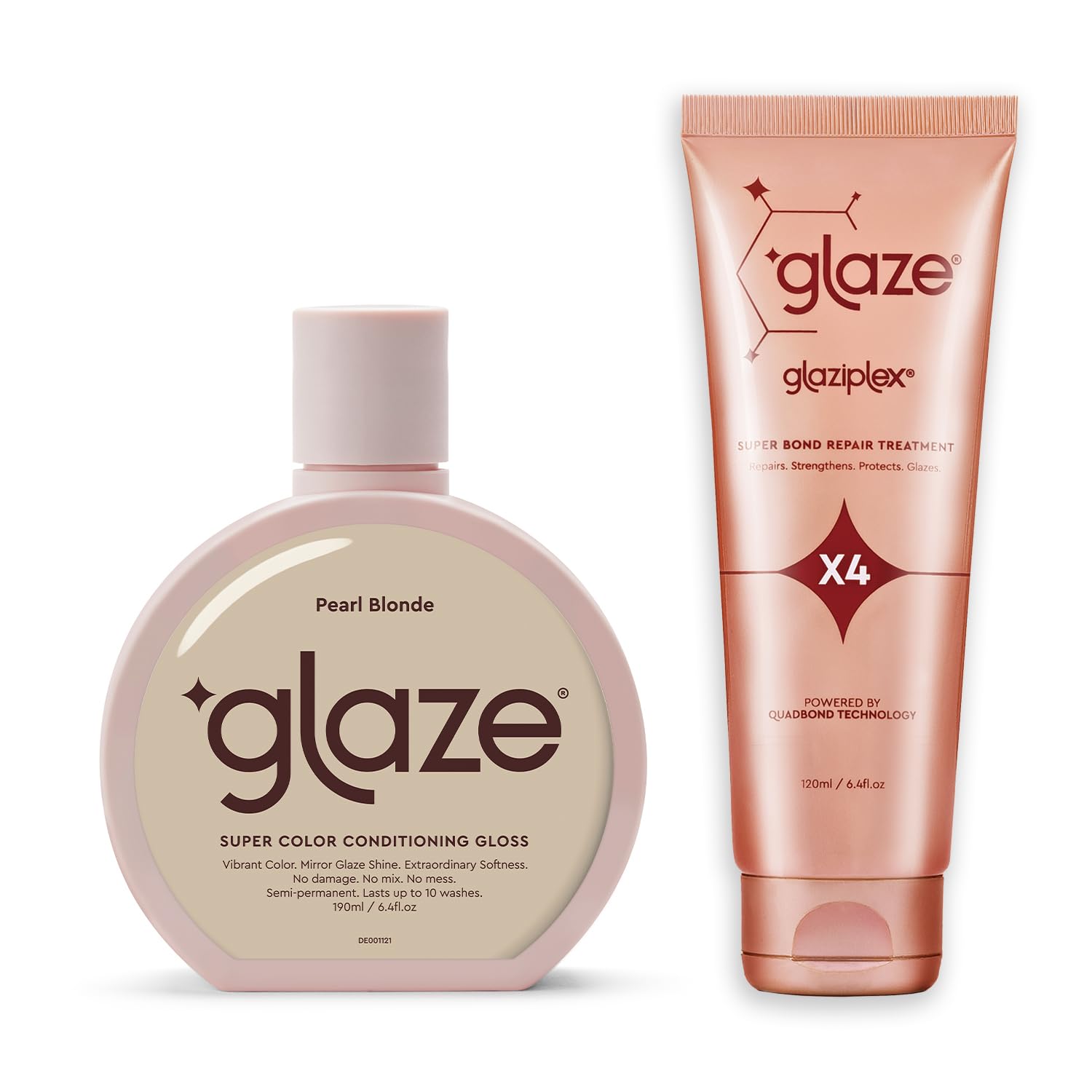 Glaze Pearl Blonde Super Color Conditioning Gloss 6.4fl.oz & GlaziPlex Super Bond Repair Hair Treatment, 120ml. 4-in-1 Deep Conditioning Hair Mask