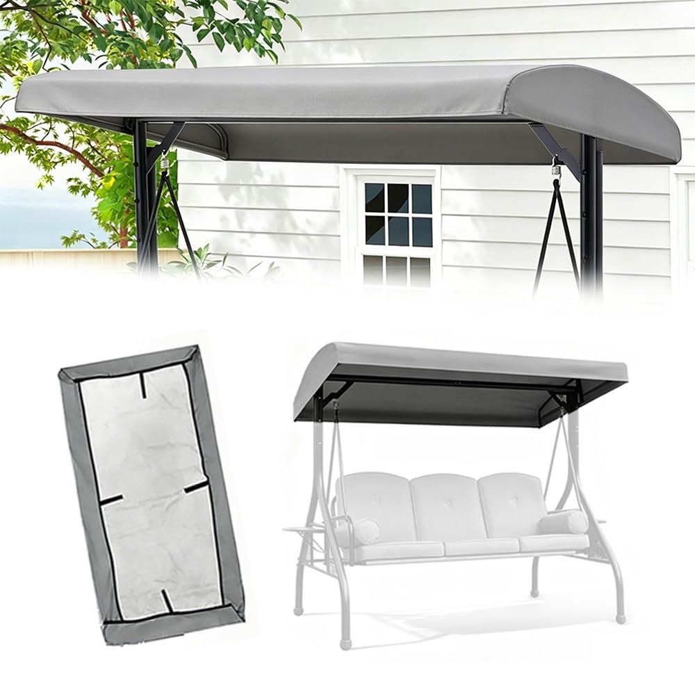 HOUKOIKBUG Outdoor Swing Canopy Replacement Cover 56x47in 75x47in Universal Patio Swing Cover 2 3 Seater Waterproof Sun Shade Awning For Garden Porch Yard(Gray,77x49x9in(195x125x20cm))