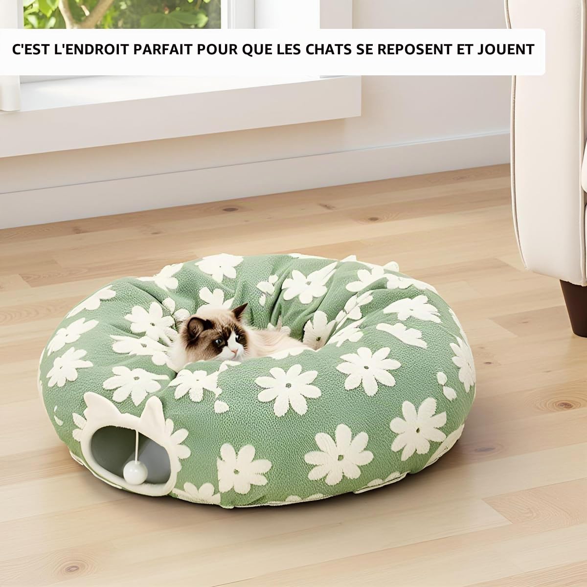 ERNAN Tunnel Pliable pour Chat - Tunnel de Jeu et Tunnel d'éveil pour Chatons, Chiots, Lapins, Petits Chiens (Green)
