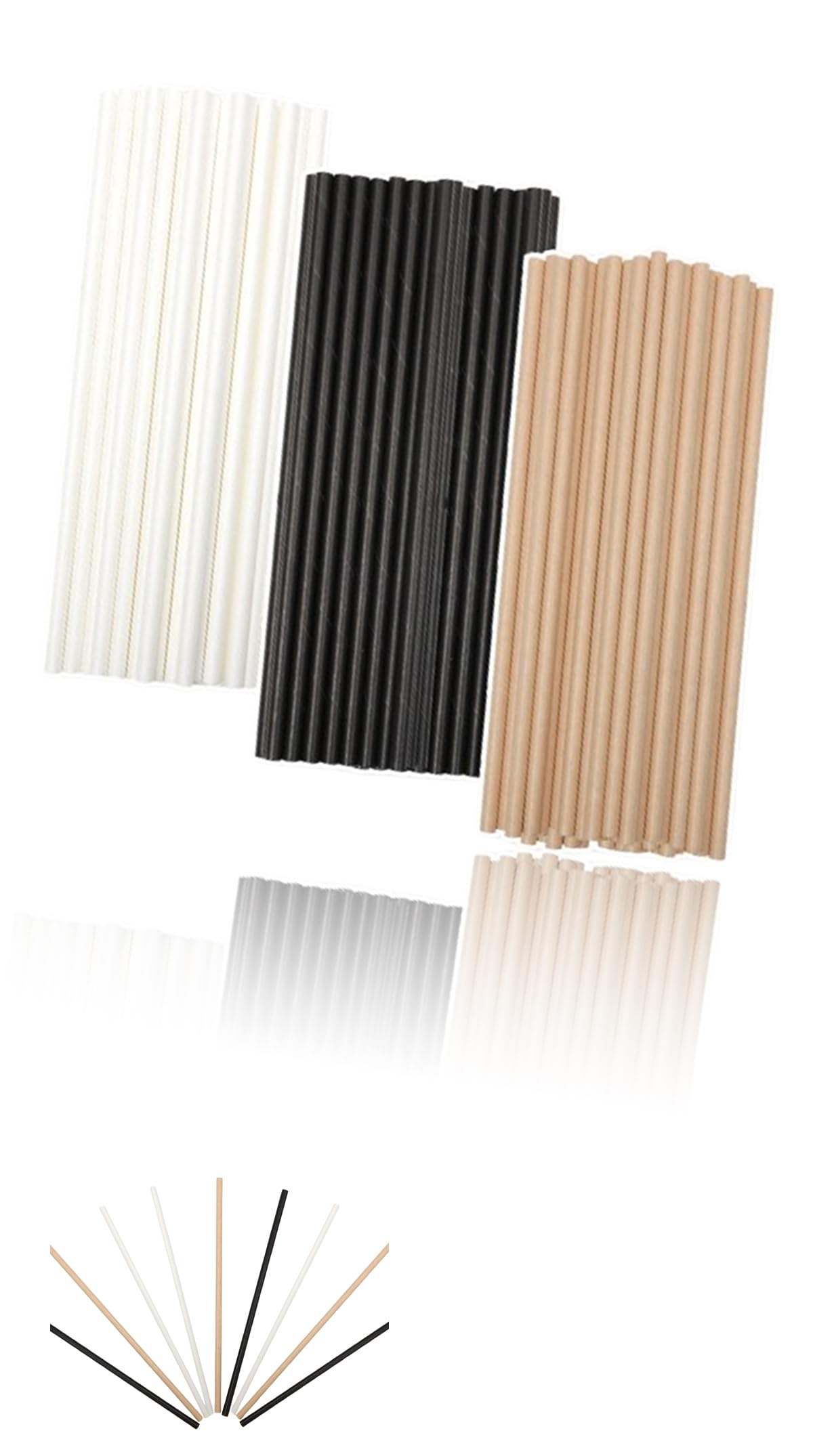 Sweet seven Disposable Paper Straws - 300pcs Bulk Pack in White, Black, and Brown Multipack