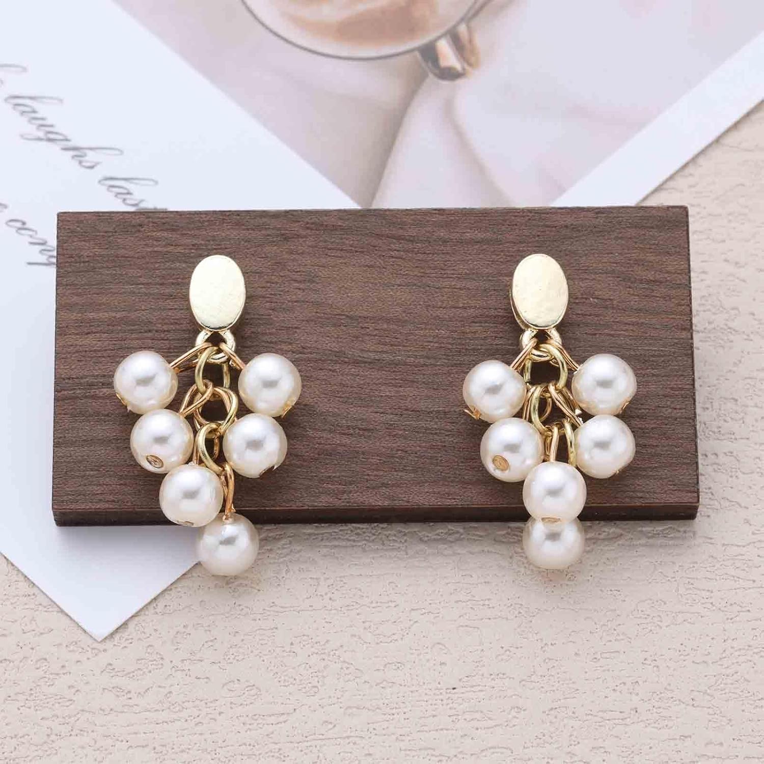 Boho Cluster Pearl Dangle Earrings Gold Pearls Drop Earring Pearl Beaded Chandelier Earrings Pearls Tassel Earring Jewelry for Women - Image 6