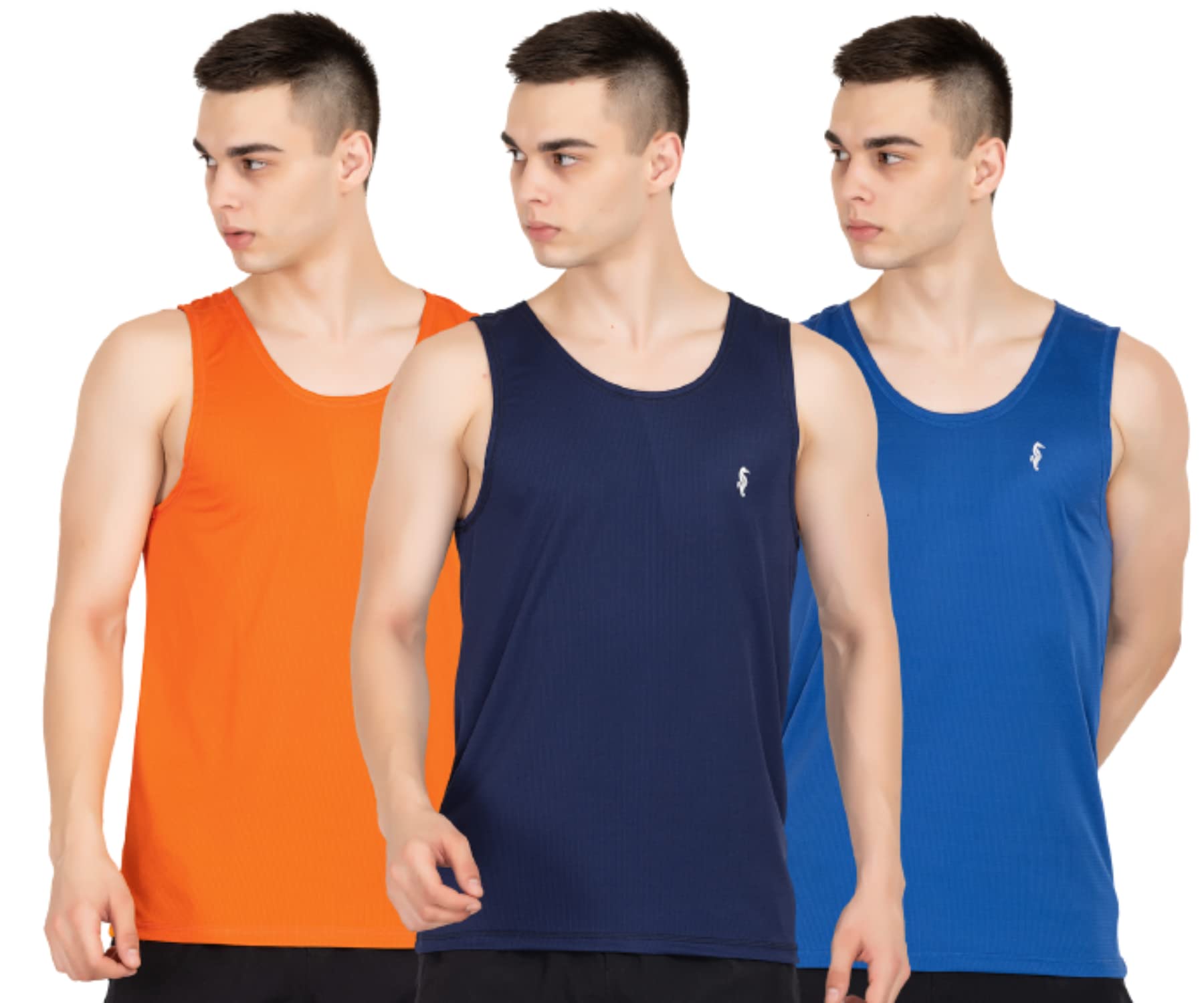 men in blue Men's Round Neck Solid Vest | Premium Super Soft Polyester | Ultra Light Gym Vest | Sport Vest Odor Free Pack of 3-picture-46