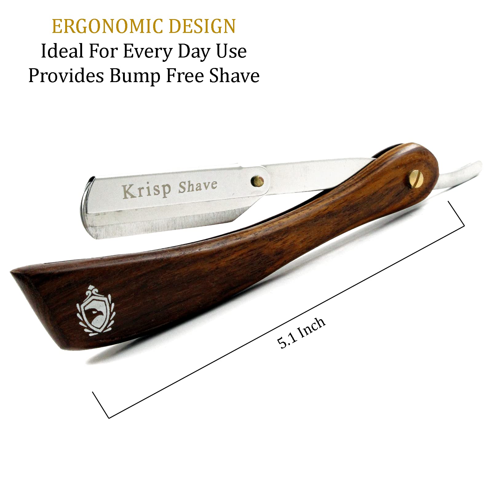Krisp Beauty - Maquinilla de afeitar profesional de borde recto, mango de madera natural, afeitado en húmedo, afeitadora manual para hombres, peluquería, calidad de salón de belleza, acero inoxidable 4