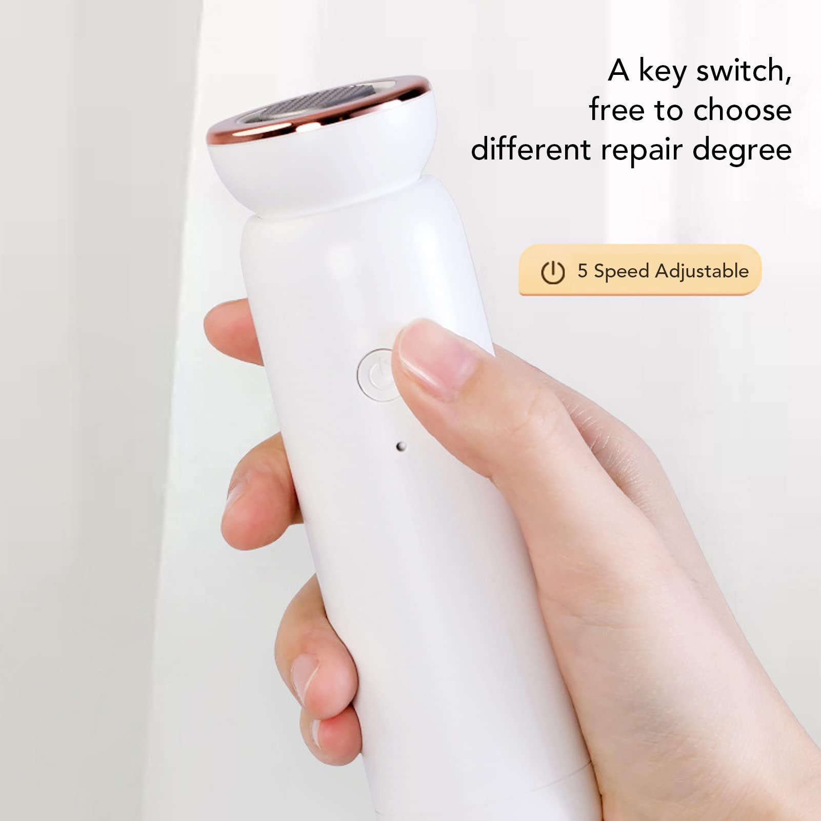 Cocoarm Elektrischer Fuß-Hornhautentferner, ABS, über USB Wiederaufladbar, Elektrischer Hornhautentferner mit 5 Geschwindigkeiten, 3 Schleifköpfen, Abnehmbarer Waschbarer Kopf für die (WHITE)