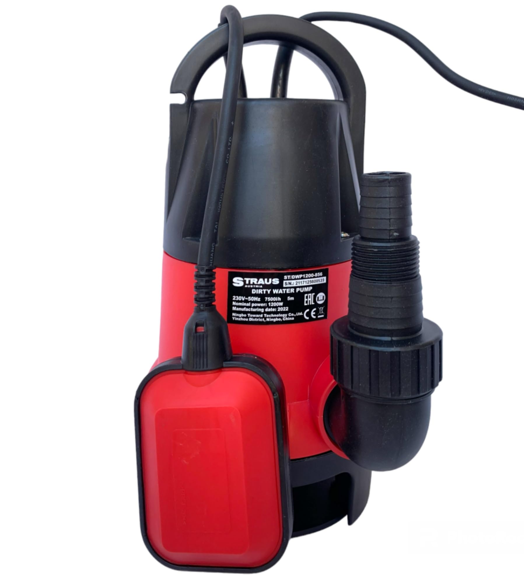 Pompa immersione Elettropompa Sommersa per Acque Chiare e Sporche Potenza 1200W Portata 7500L/h Profondità Massima 7 Metri con Fondo Piatto Maniglia per il Trasporto e Cavo 10 metriazione da giardino