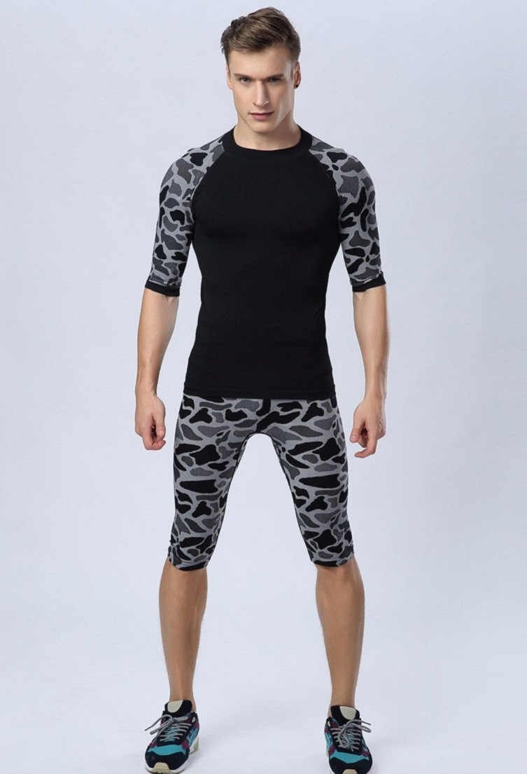 Bakerdani Men's Running Workout Tight 3/4 Compression Baselayer Capri Leggings Black