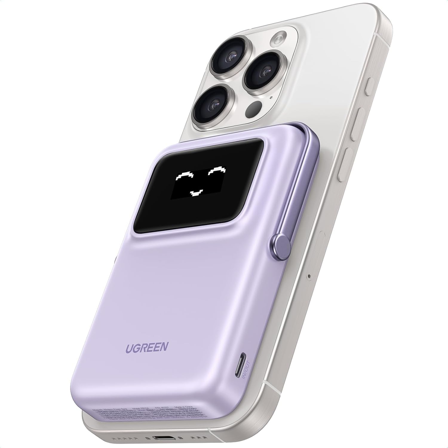 UGREEN Uno Power Bank Magnético 5000mAh, Cargador Portátil PD 20W, Batería Externa Inalámbrica con Pantalla y Soporte, Compatible con iPhone 16/15/14/13/12 Mini Plus Pro MAX (Púrpura)