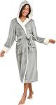 RONGTAI Robe à capuchon pour femmes – Douce, chaude & Peigne de bain en peluche cozy avec armature contrastante & Cravate pour la maison, Spa & Cadeaux