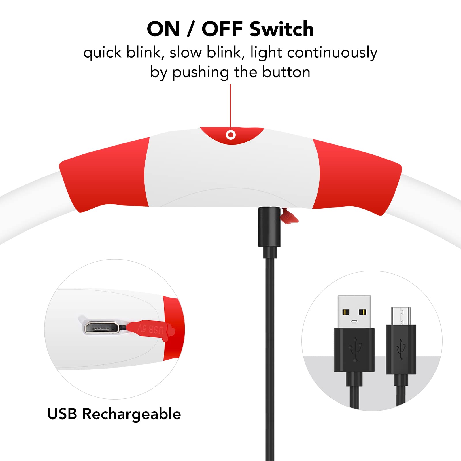 Colaseeme Collar de perro con luz LED, 1 unidad, recargable por USB, TPU, brillante, de seguridad, básico, para perros grandes, medianos y pequeños (rojo)