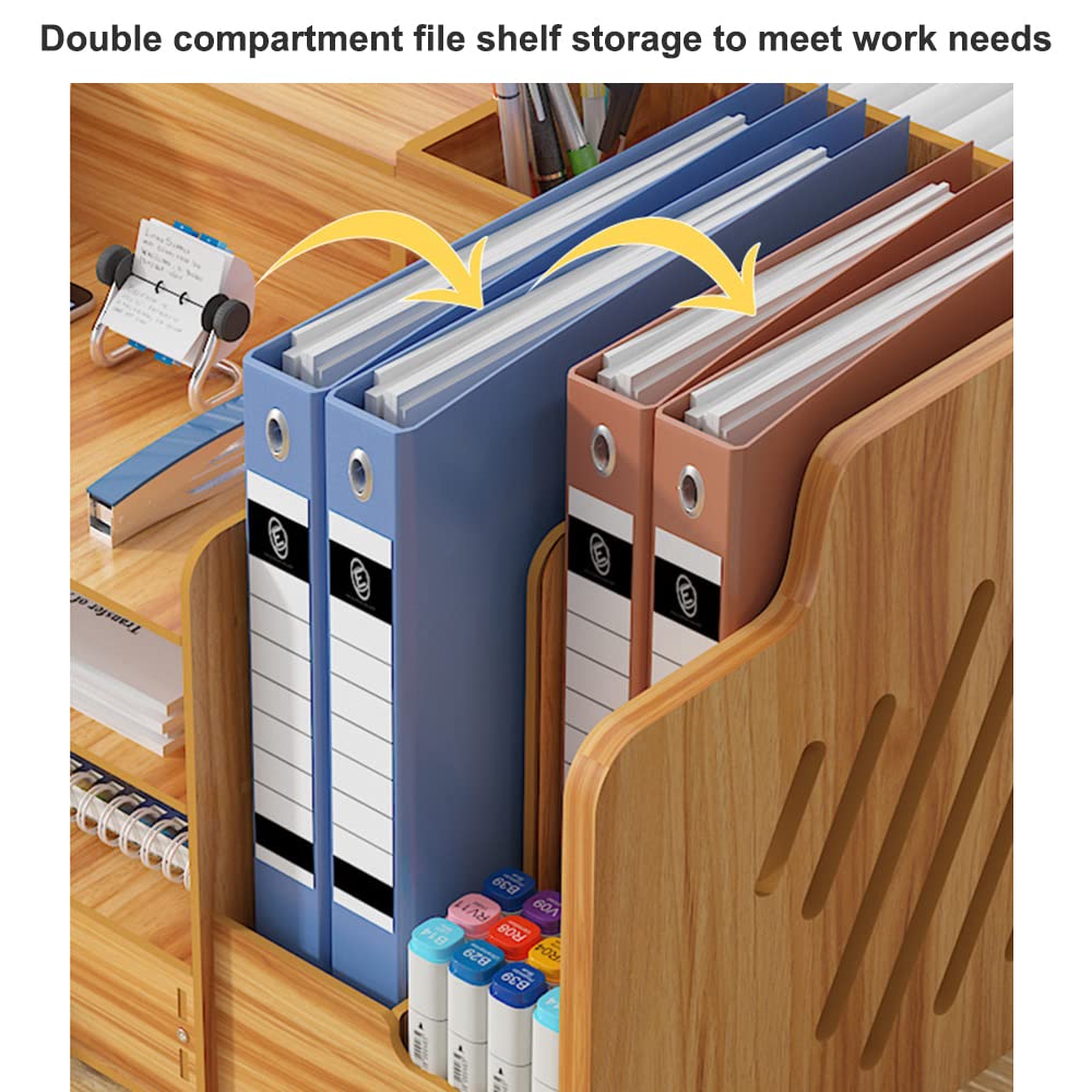 Organizer Portadocumenti Da Scrivania In Legno Con 12 Scomparti E Cassetto - Marrone, 49x30.5x41 Cm