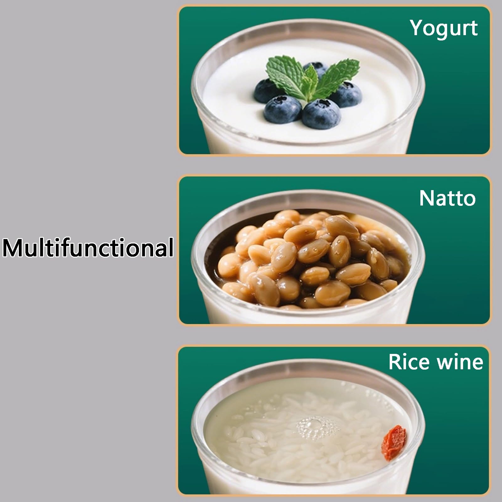 Yaourtière Multifonction, Machine À Yaourt, Minuterie Réglable, Capacité de 1500 Ml, Fermentation À Température Constante, pour La Préparation De Natto et De Vin De Riz