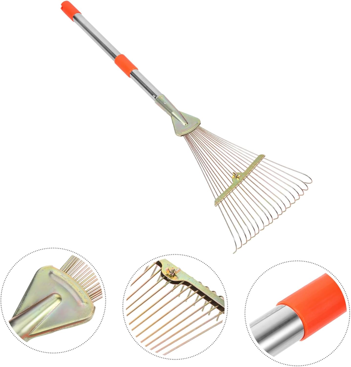 Portable Retractable Leaf Rake Stainless Steel Handle Teeth Garden Tool for Leaf Cleanup Artificial Turf and Lawns Lightweight and Easy to Use Gardening Essential