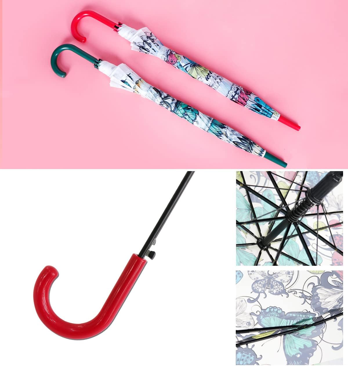Chesoon Butterfly Clear Umbrella Women Elegant Unique Dome Bubble Umbrella with Easy Grip Handle Automatic Open Windproof Dome Canopy