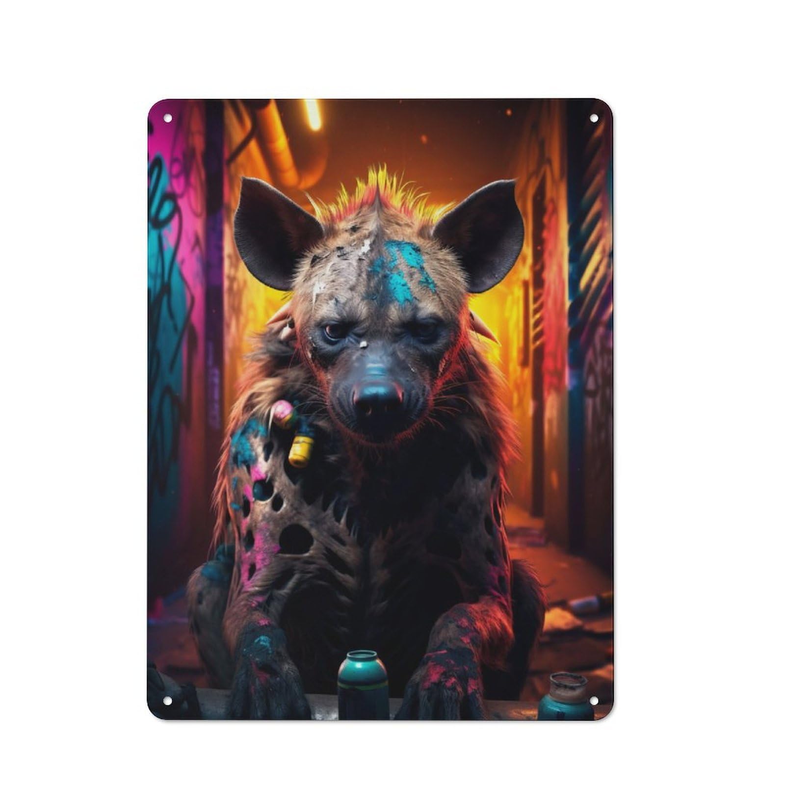 Junmoney Hyena Graffiti Street Art Metal Wall Sign 40X30cm Featuring For Garage Wall, A Housewarming Gift For People Furnishing A Garage