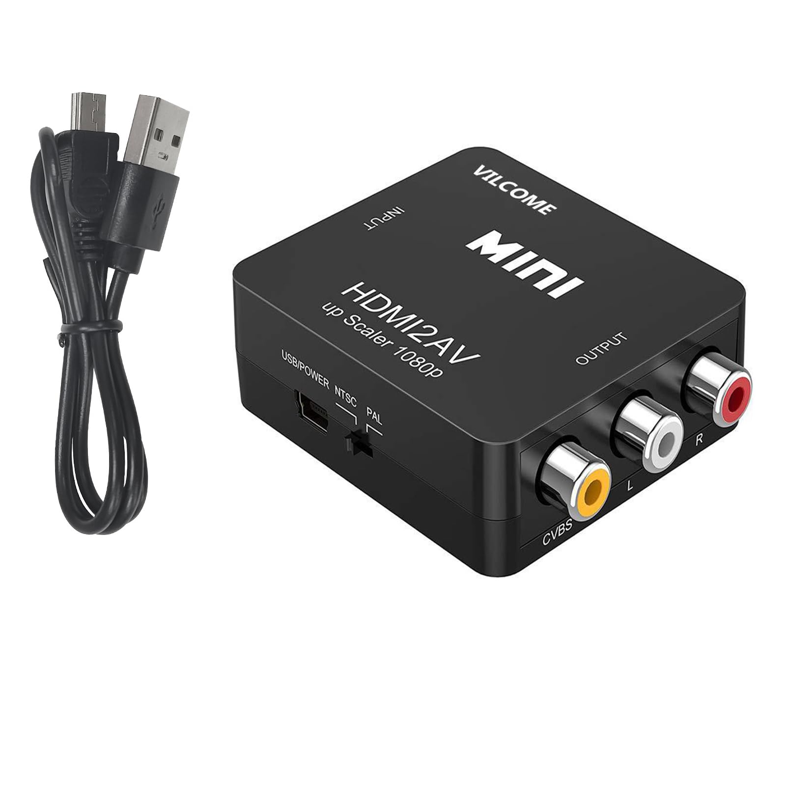 HDMI to AV コンバーター、RCA変換アダプタ 1080P対応 HDMIからアナログに変換アダプタ 音声転送 デスクトップ/セットトップボックス/PS 3/9 S 4/PS 5/PCなど付属USB給電ケーブル（ブラック）